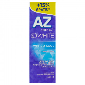 AZ Ricerca Dentifricio 3D White White & Cool,  65 Ml + 10Ml