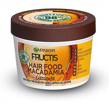 Garnier Fructis Hair Food Macadamia Maschera Disciplinante 3 in 1 con Formula Vegana per Capelli Difficili da Lisciare,  390 Ml