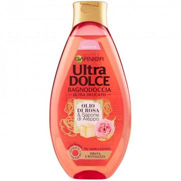 Garnier Ultra Dolce Olio Di Rosa e Sapone di Aleppo Bagnodoccia Ultra Delicato Pelle Idratata, 500 Ml