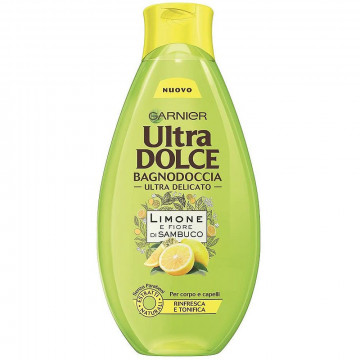 Garnier Ultra Dolce Limone e Fiore di Sambuco Bagnodoccia Tonificante Pelle Fresca e Morbida, 500 Ml