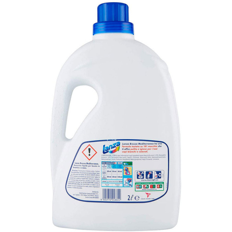 Lanza Detersivo Lavatrice Liquido 40 Lavaggi Brezza Mediterranea, 2000 Ml