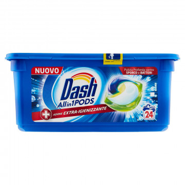 Dash PODS Allin1 Detersivo Lavatrice in Capsule + Azione Extra-Igienizzante, 24ct x 25.2g