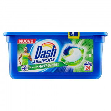 Dash PODS Allin1 Detersivo Lavatrice in Capsule + Tecnologia Anti-Odore, 24ct x 25.2g