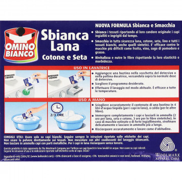 Omino Bianco Sbianca Lana Cotone e Seta Polvere , 100Gr