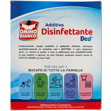 Omino Bianco Additivo Disinfettante Polvere Battericida e Virucida per bucato, 450 Gr