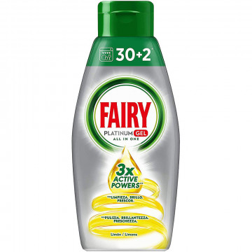 Fairy Platinum Gel Detersivo per Lavastoviglie Limone 30 + 2 Lavaggi, 650 Ml